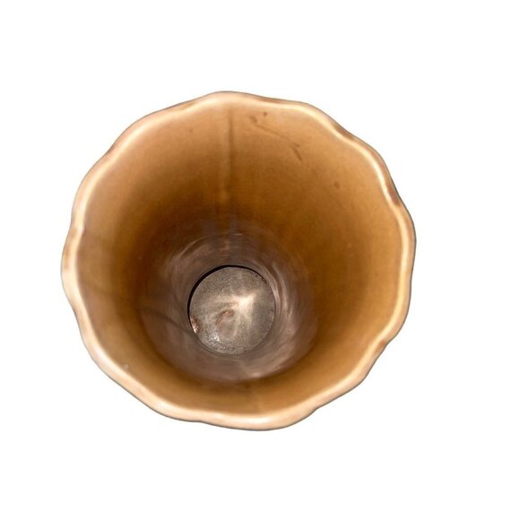 McCoy Vintage 1930s Cornucopia Vase Brown Green Leaves And Fruit Design Crazing - Picture 5 of 7